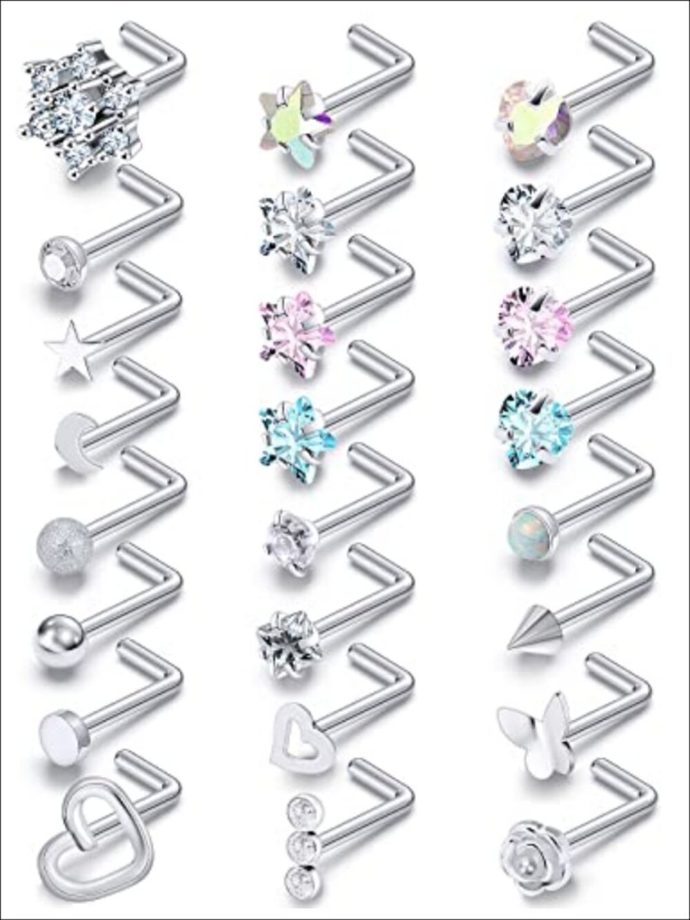 Surgical Stainless Steel Nose Rings Studs 44pc Set Hypoallergenic Body Piercing